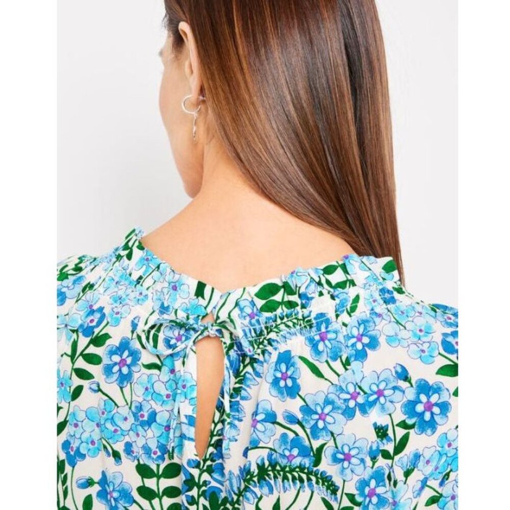 Talbots Blue Climbing Floral Popover Smocked Blouse - L - Picture 13 of 13